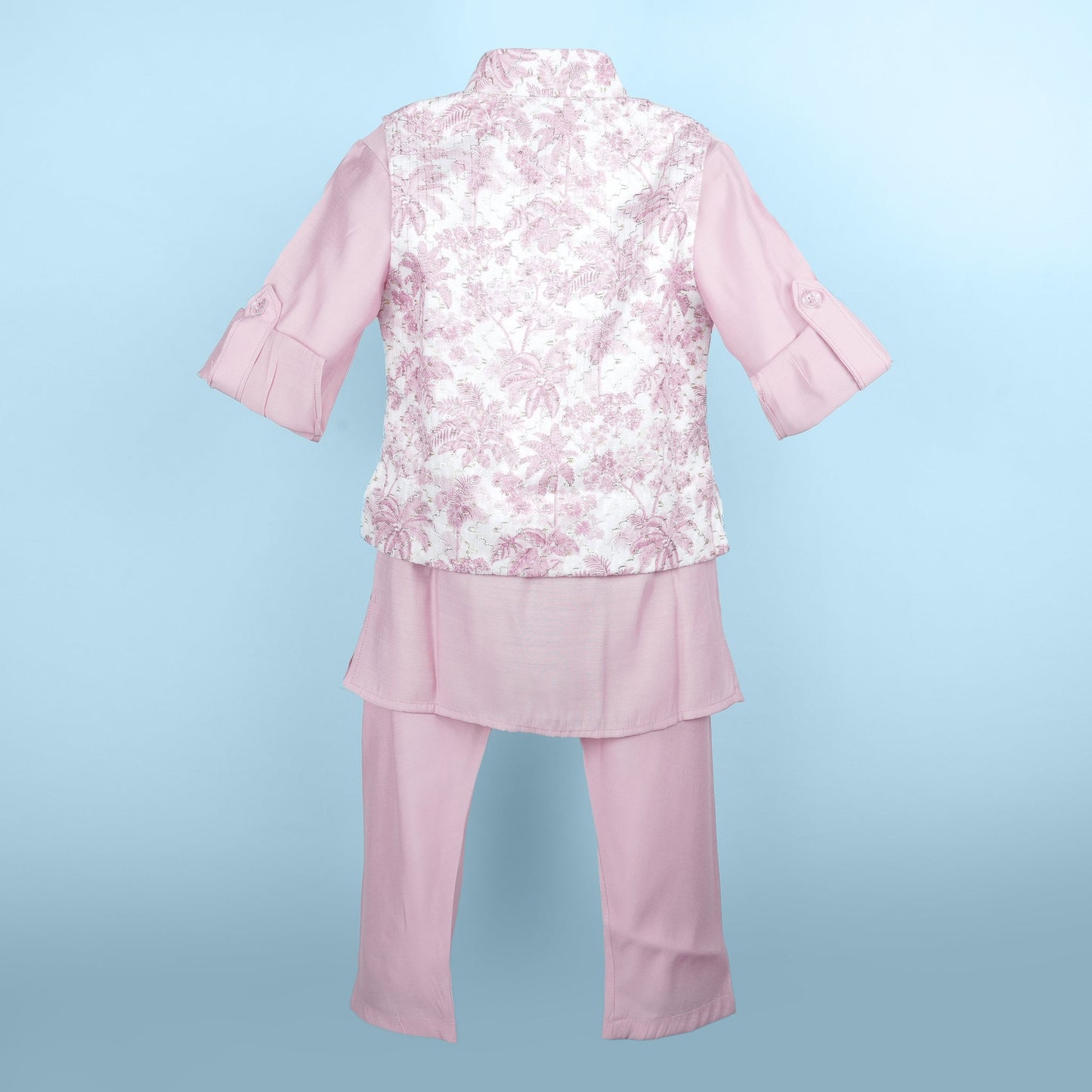 Aagam Boys’ Embroidered Kurta & Jacket Set – Light Pink