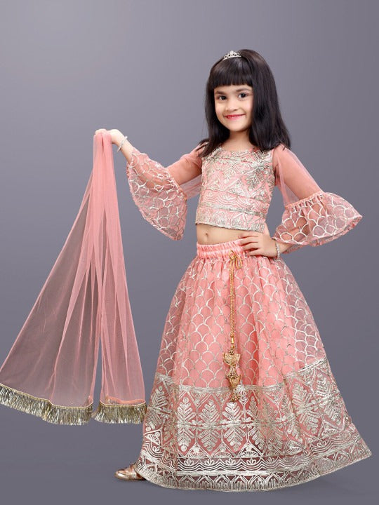 Little Diva’s Pink Party Parade – Embroidered Lehenga Choli for Joyful Celebrations