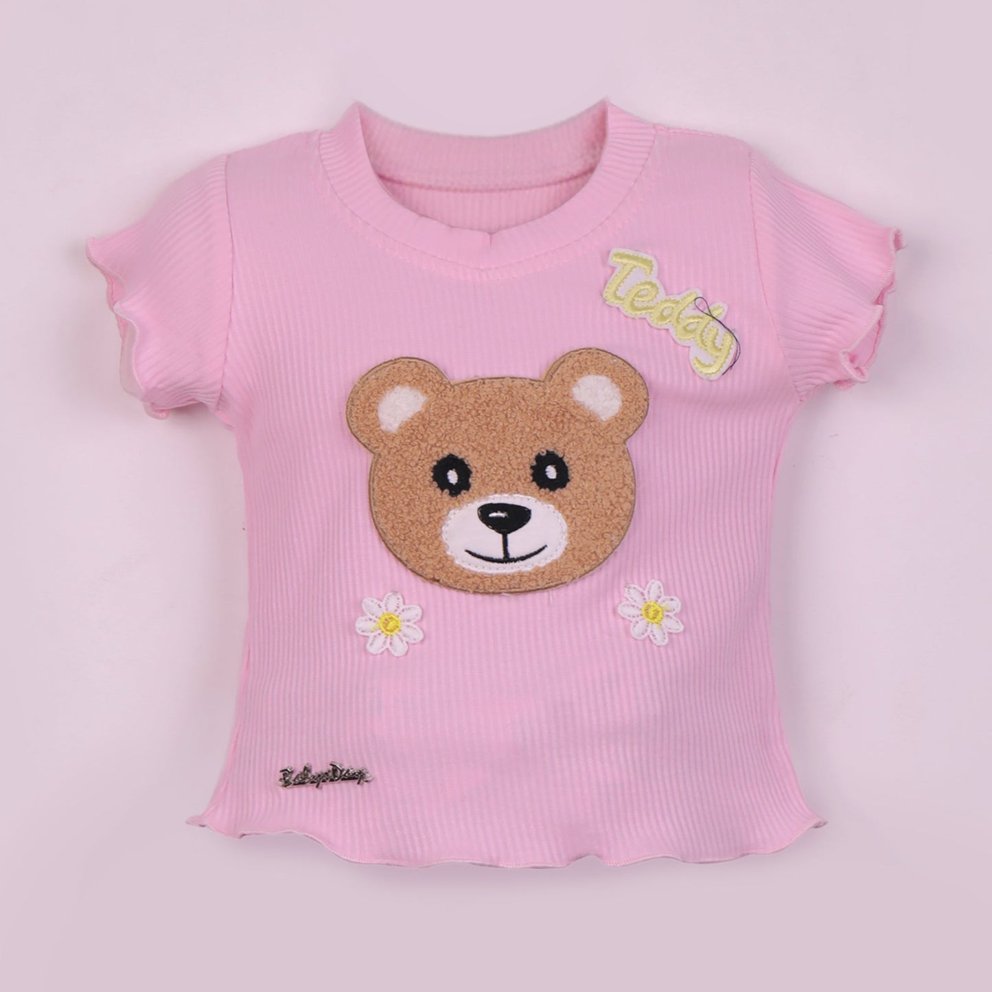 Baby's Day girls’ summer set: striped shorts, teddy applique, and easy back buttons!