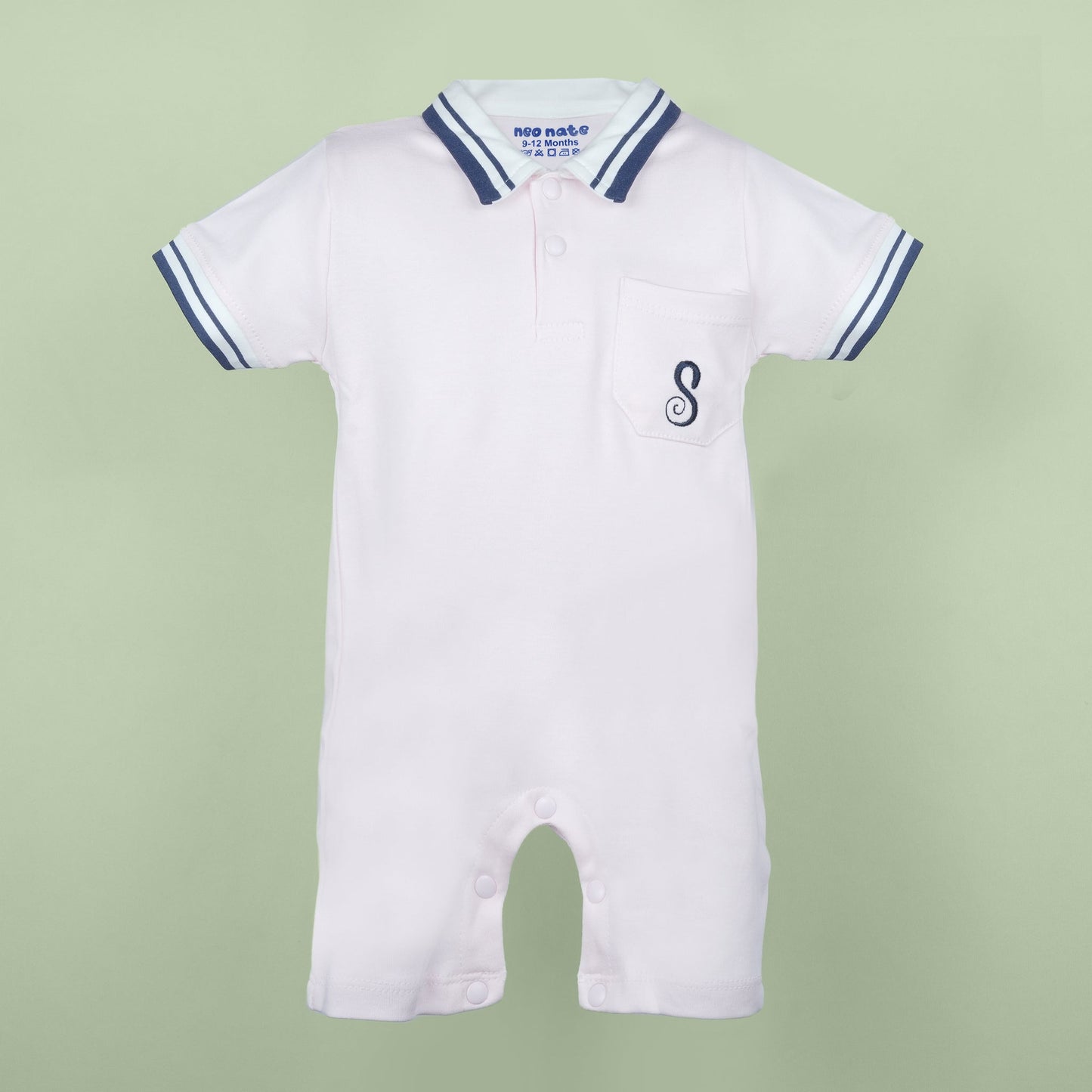 Breezy & Playful: Neo Nate Boys Light Pink Knee-Length Romper with Embroidery