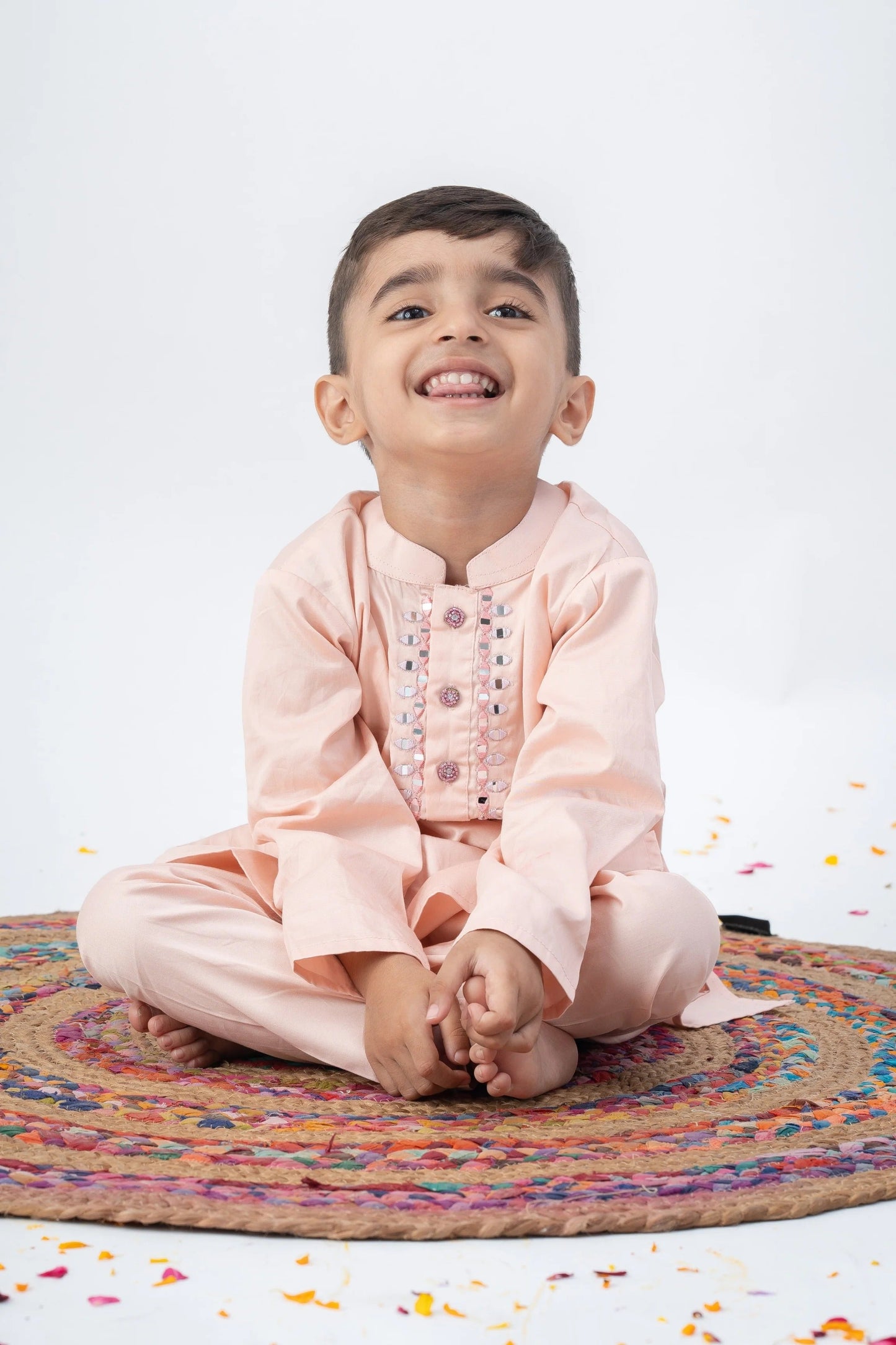 Party Ready Light Pink Sequined Kurta Dhoti Set – Peekaboo Boys’ Festive Look