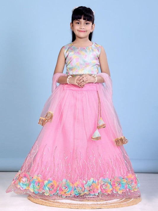 Pink Perfection: Satyam Fab Baby Pink Lehenga Choli with Charming Lace Detail