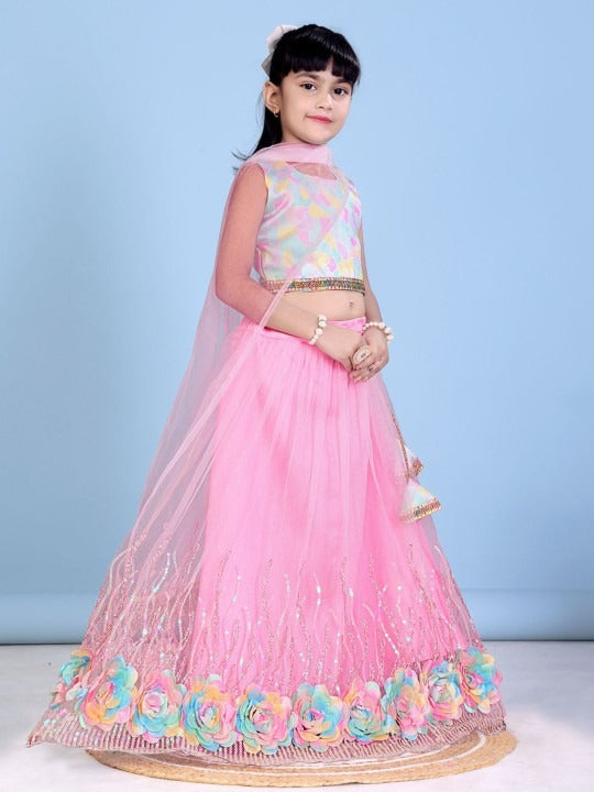 Pink Perfection: Satyam Fab Baby Pink Lehenga Choli with Charming Lace Detail