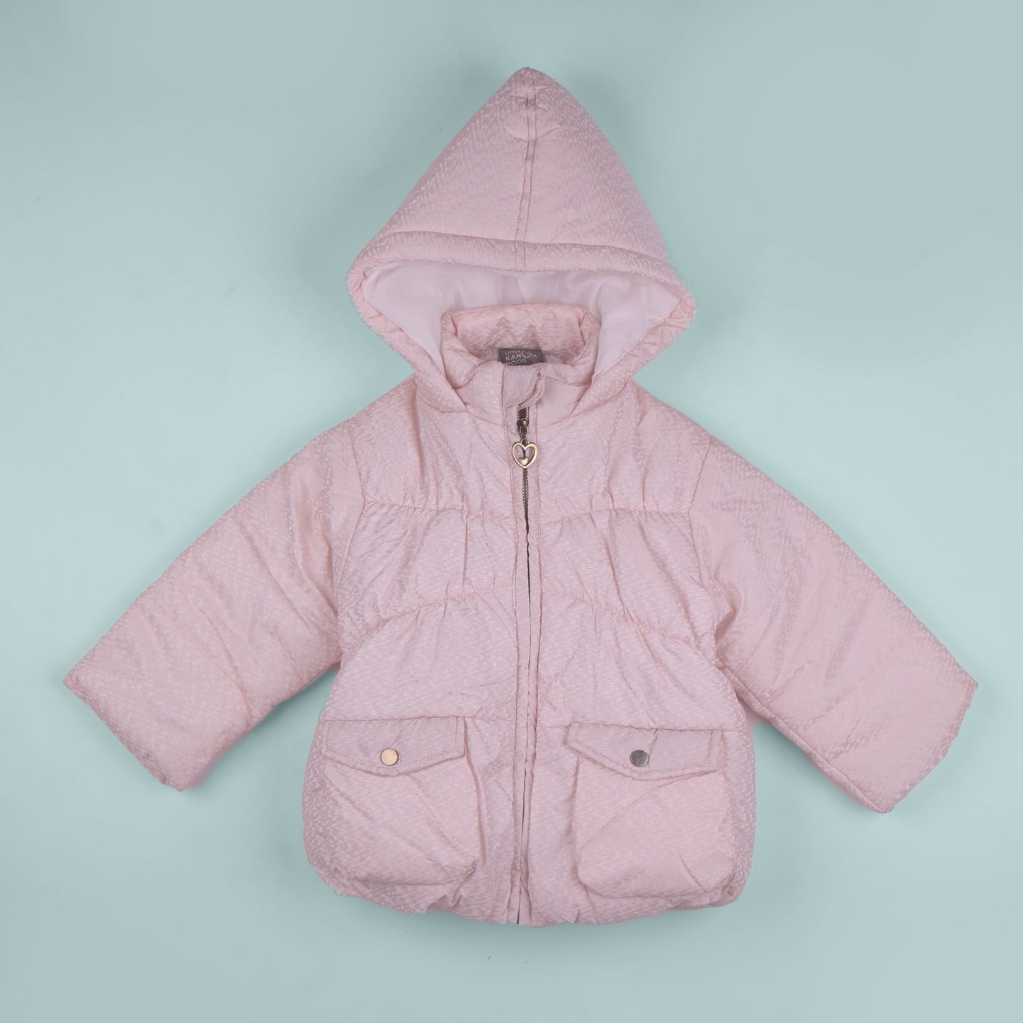 Little Kangaroos Girls Full Sleeve Baby Pink Quilted Jacket | Zip Closure for Winter Days