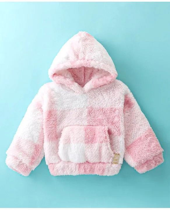 Soft & Snuggly – Girls’ Baby Pink Hooded Winter Fur Top