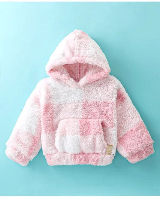 Soft & Snuggly – Girls’ Baby Pink Hooded Winter Fur Top