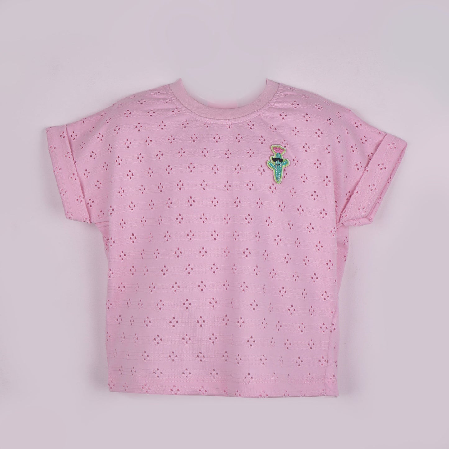 Playful & Sweet – Girls’ Pink Cotton Applique T-Shirt