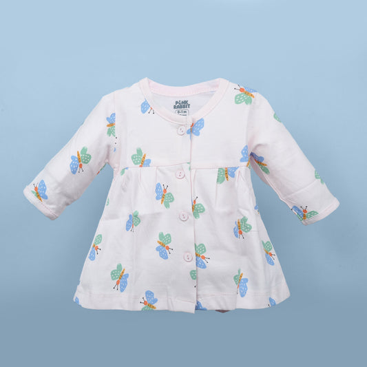 Full-Sleeve Cotton Delight: Front-Button All Over Prints Frock