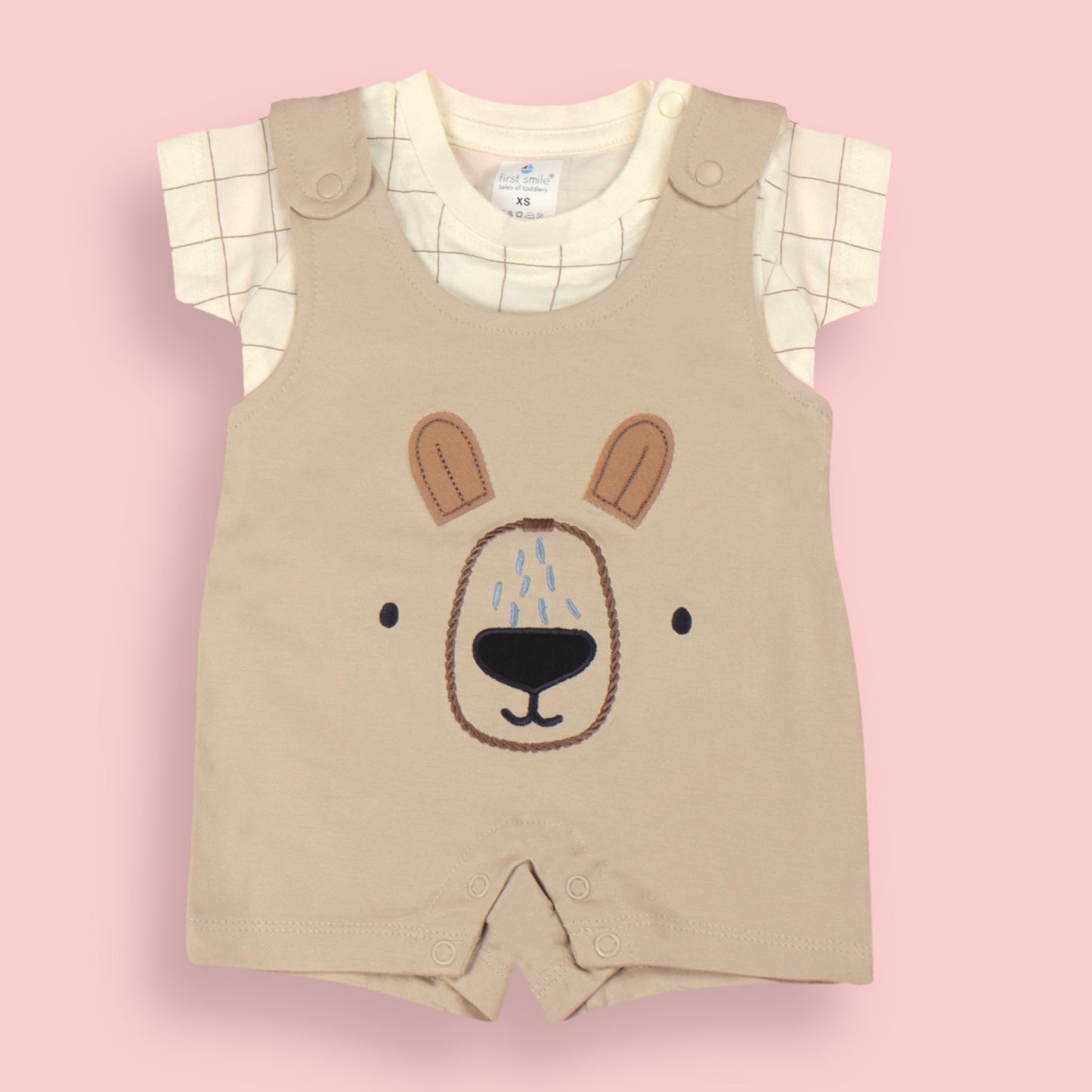 Ollypop Cream Teddy Print Baby Romper – Soft Sinker Fabric, Half Sleeves & Snap Buttons
