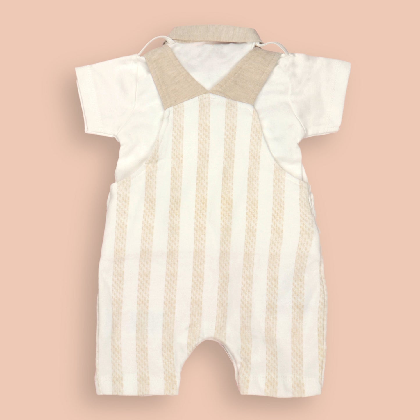Neo Nate Featherlite Interlock Cream Dungaree – Short Sleeves, Polo Neck, Mid-Thigh, Cute Car Embroidery