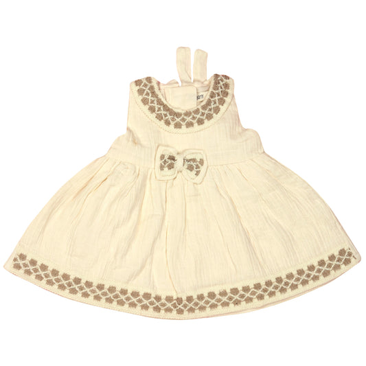 Orrigany Feather-Lite Cream Applique Frock -- Party Ready & Summer Breezy!