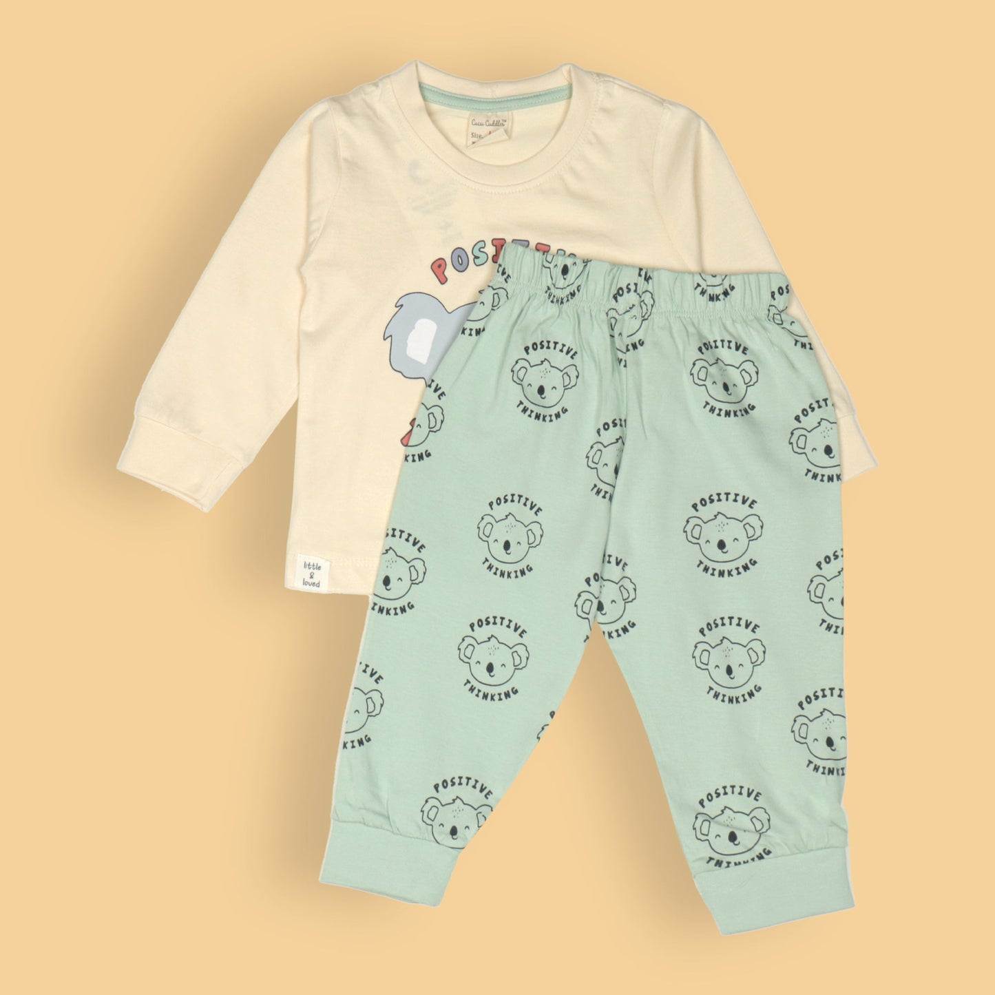 Cucumber Boys’ Cream Tee & Light Green Joggers Set – Positive Thinking Print, Soft Cotton All-Season Comfort