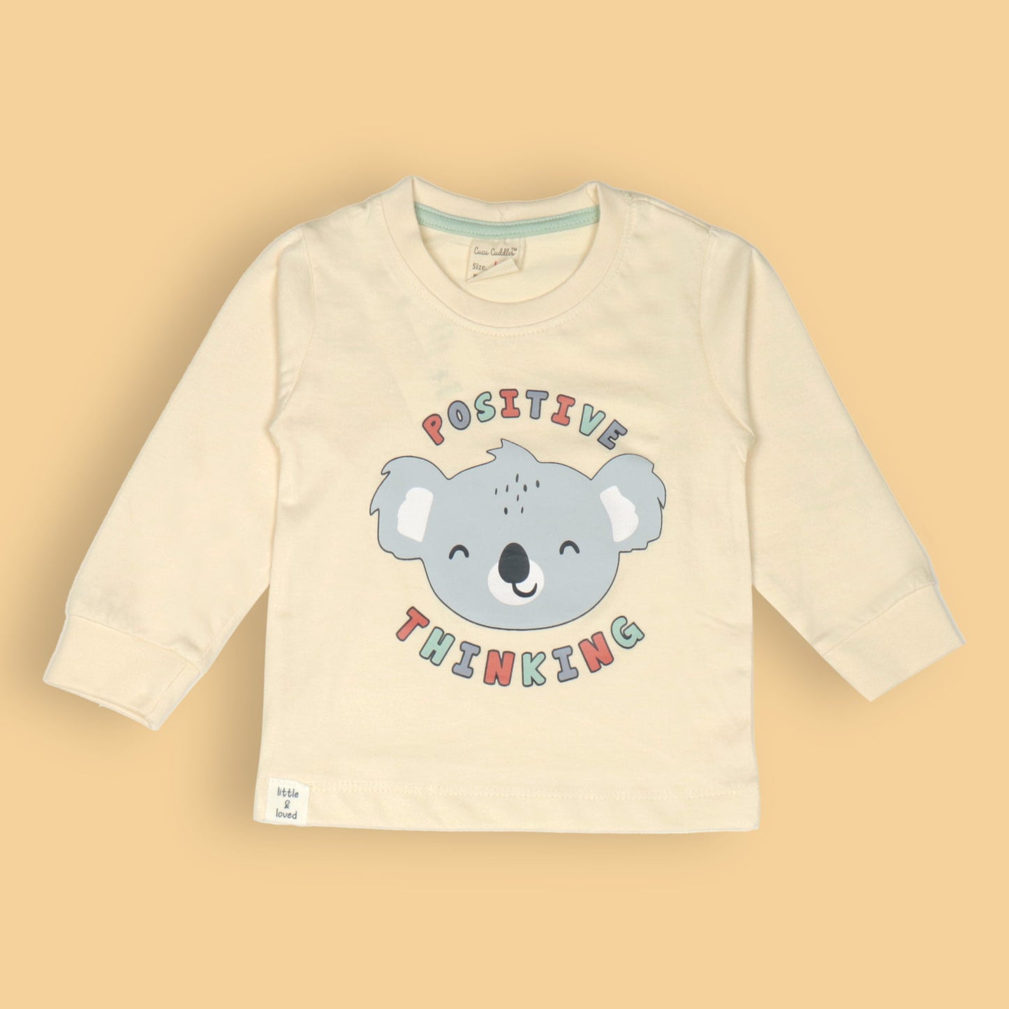 Cucumber Boys’ Cream Tee & Light Green Joggers Set – Positive Thinking Print, Soft Cotton All-Season Comfort