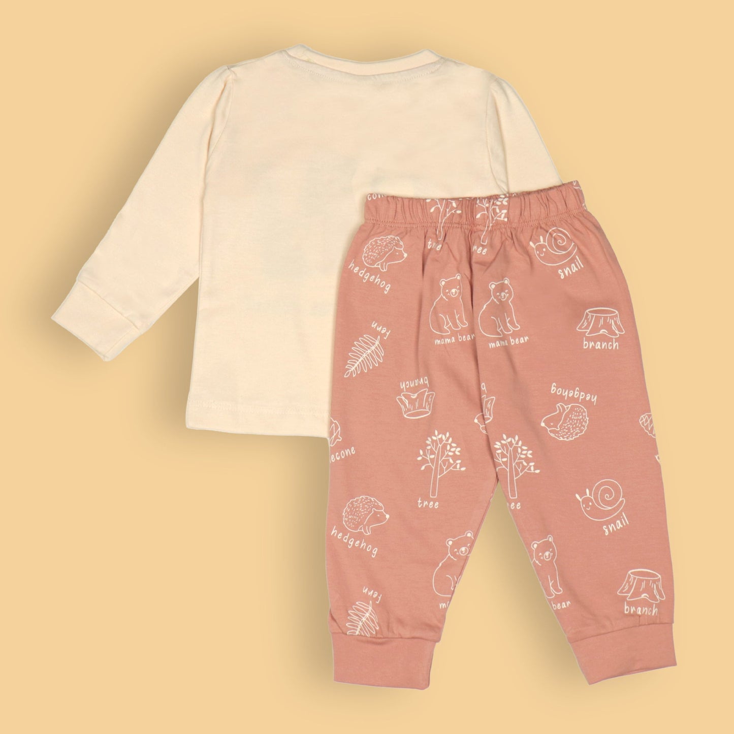 Welcome to the Jungle Set by Cucumber – Cream Full Sleeve Tee & Coral Jogger Pants, Soft Cotton Playwear