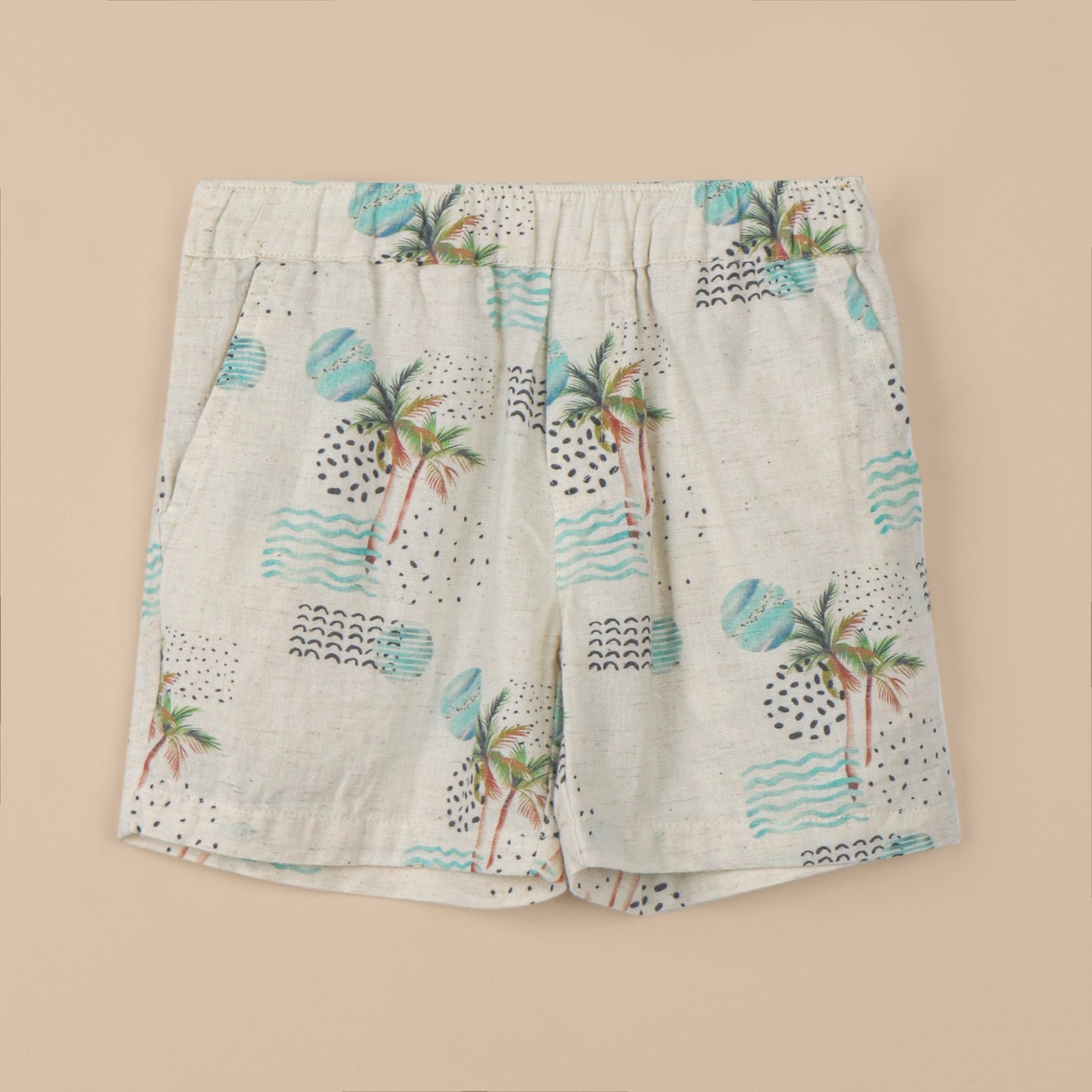 Toffyhouse Boys’ Summer Cotton Shirt & Shorts Set – Cream, Sea Print, Knee-Length Shorts