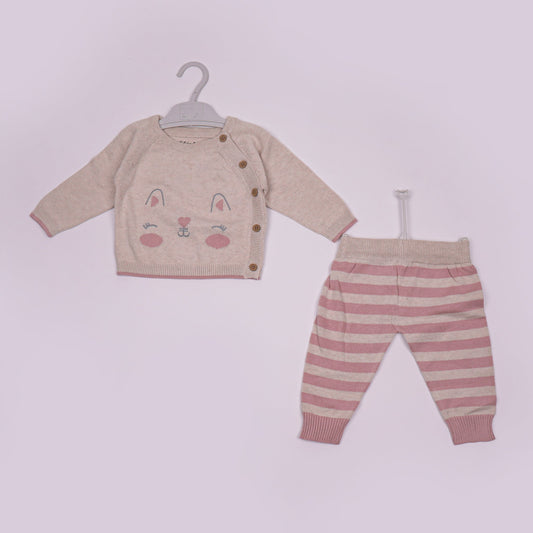 Toffyhouse Winter Sweater Set – Cotton Cat Print Sweatshirt with Full-Length Knitted Pants
