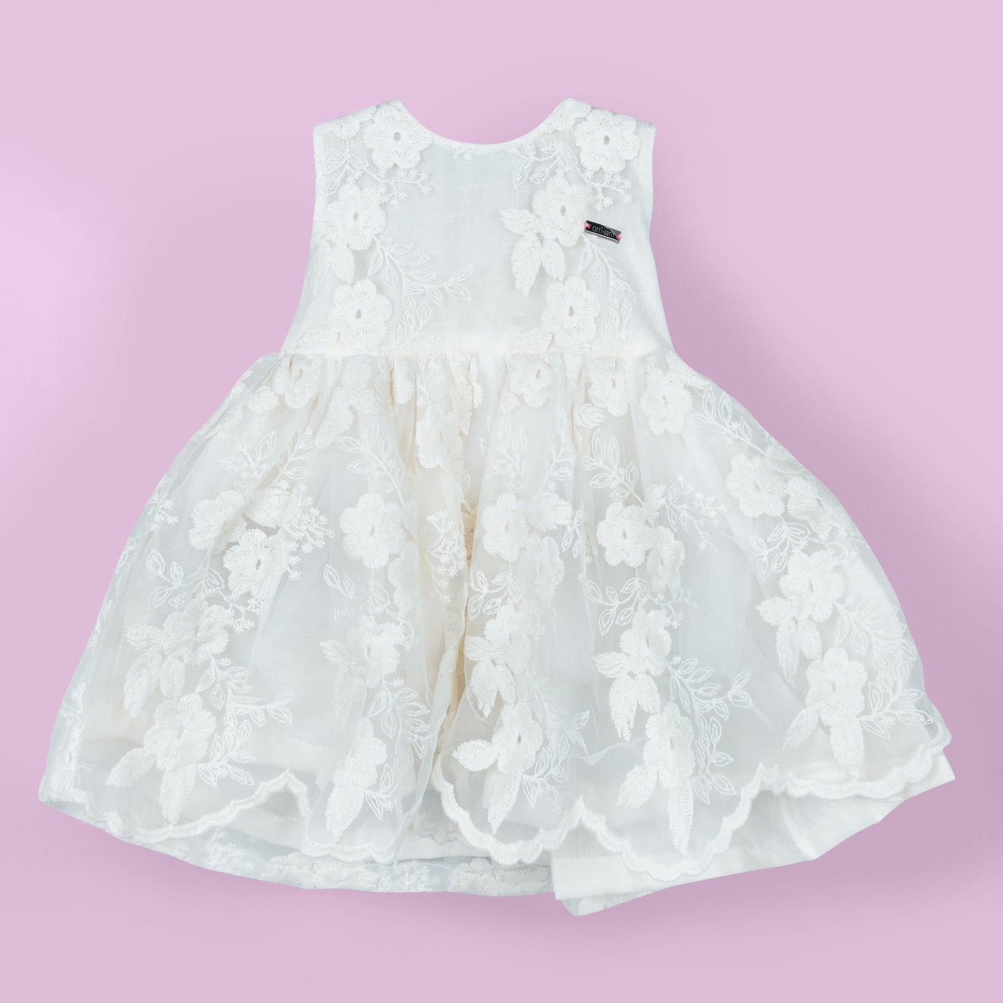 Orrigany’s Creamy Delight: Embroidered Tulle Frock for Twinkles and Celebrations