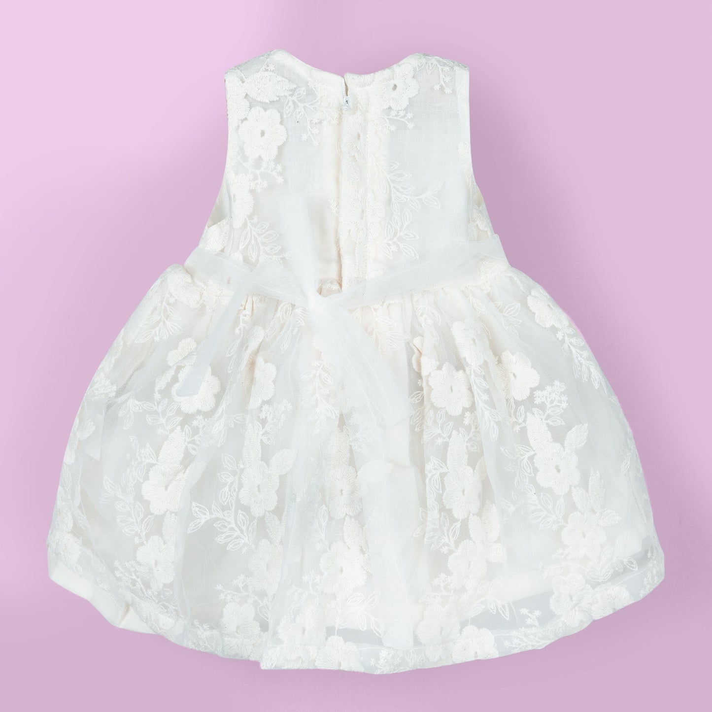 Orrigany’s Creamy Delight: Embroidered Tulle Frock for Twinkles and Celebrations