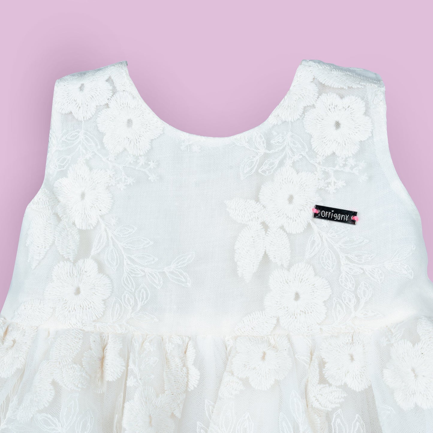Orrigany’s Creamy Delight: Embroidered Tulle Frock for Twinkles and Celebrations