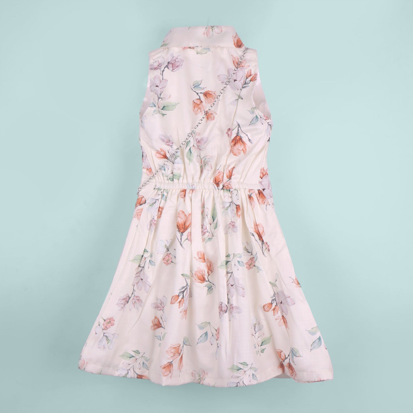 Chic & Stylish – Girls’ Cream All Over Print Dress with Accessories