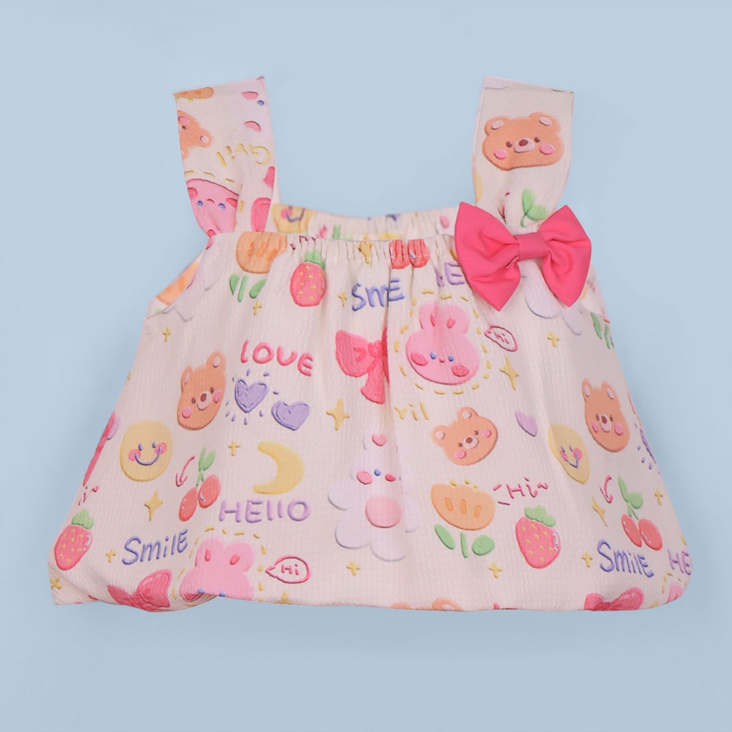 Stylish Cute & Comfy Cream Top with Bow Detail & Elasticated Shorts