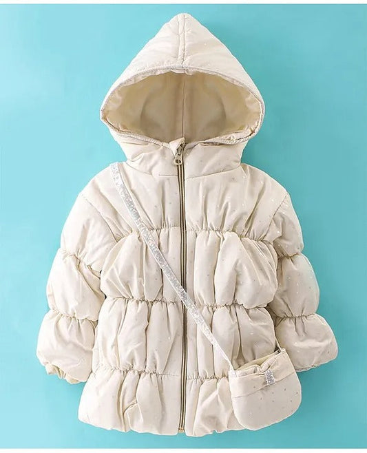 Winter Sparkle – Girls’ Cream Quilted Jacket & Sling Bag Set
