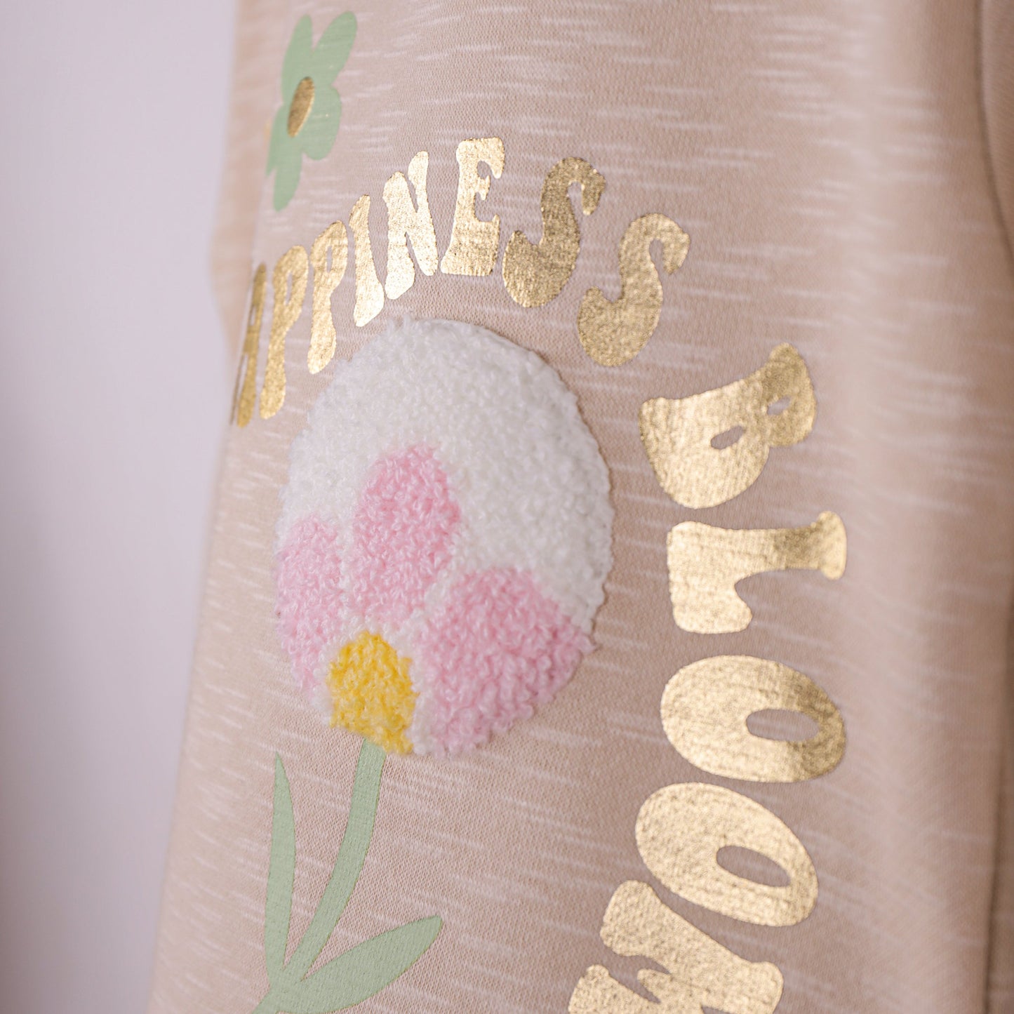 Bloom with Joy – Girls’ Cream Round Neck Sweatshirt