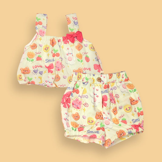 Orrigany Girls Yellow Cotton Party Top and Shorts Set