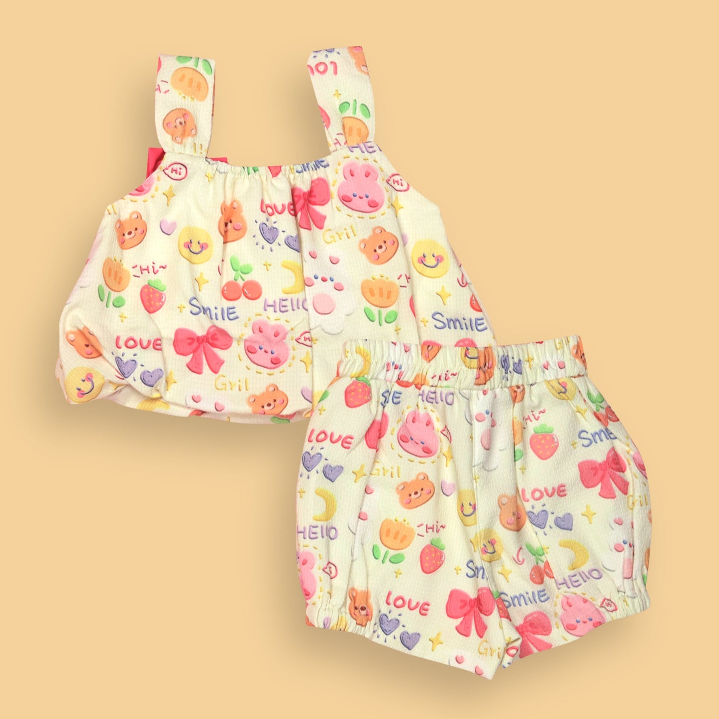 Orrigany Girls Yellow Cotton Party Top and Shorts Set