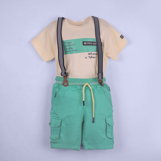 Playful & Motivational – Boys’ Printed Tee with Shorts & Braces
