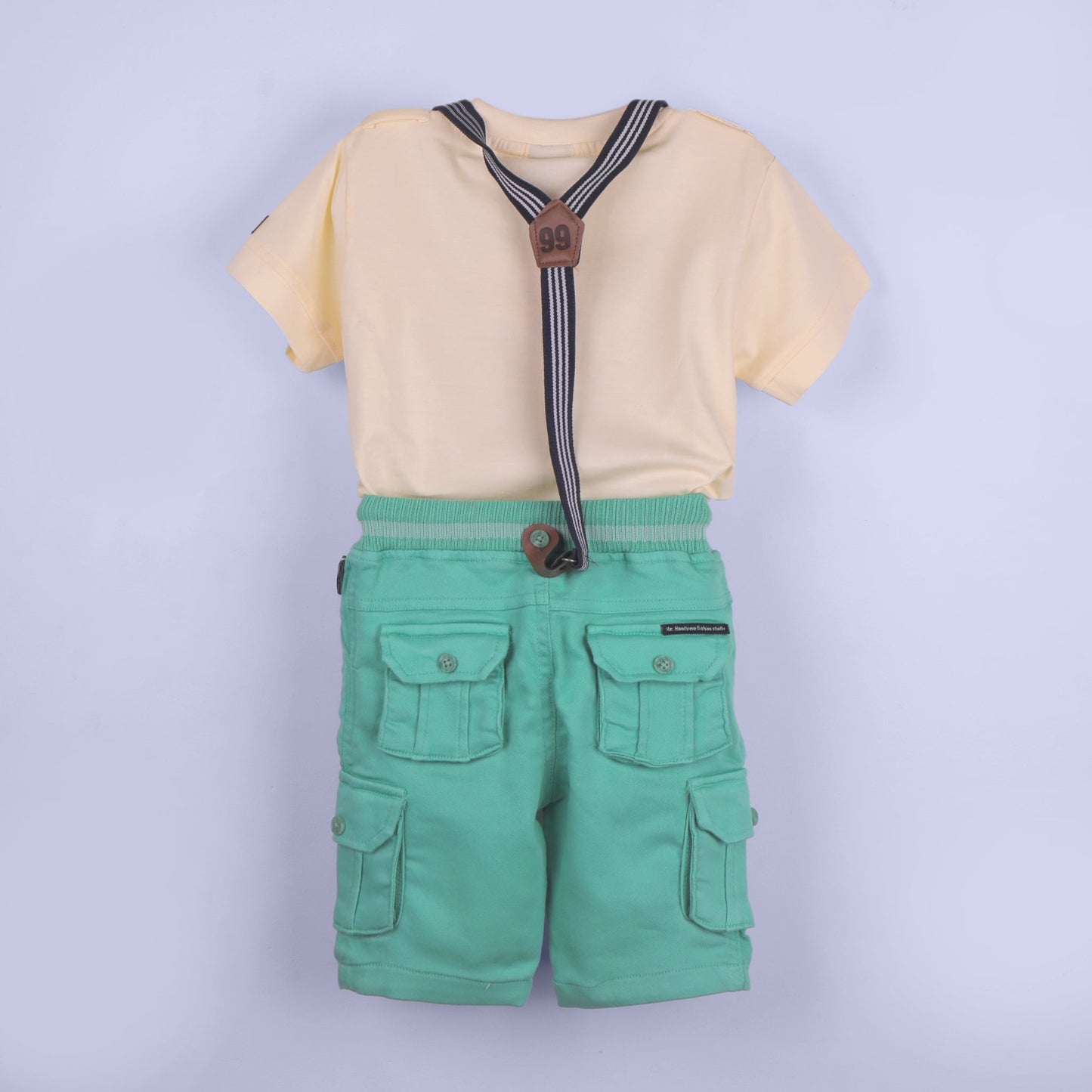 Playful & Motivational – Boys’ Printed Tee with Shorts & Braces
