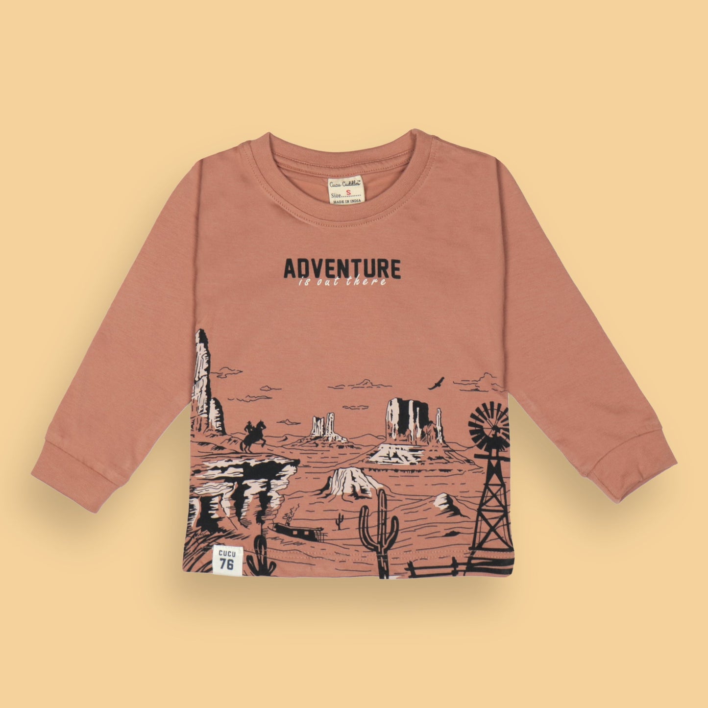 Adventure is Out There Light Peach Tee – Cucumber Unisex Full Sleeves, Soft Cotton Blend, Stylish Comfort