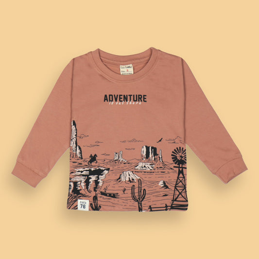 Adventure is Out There Light Peach Tee – Cucumber Unisex Full Sleeves, Soft Cotton Blend, Stylish Comfort