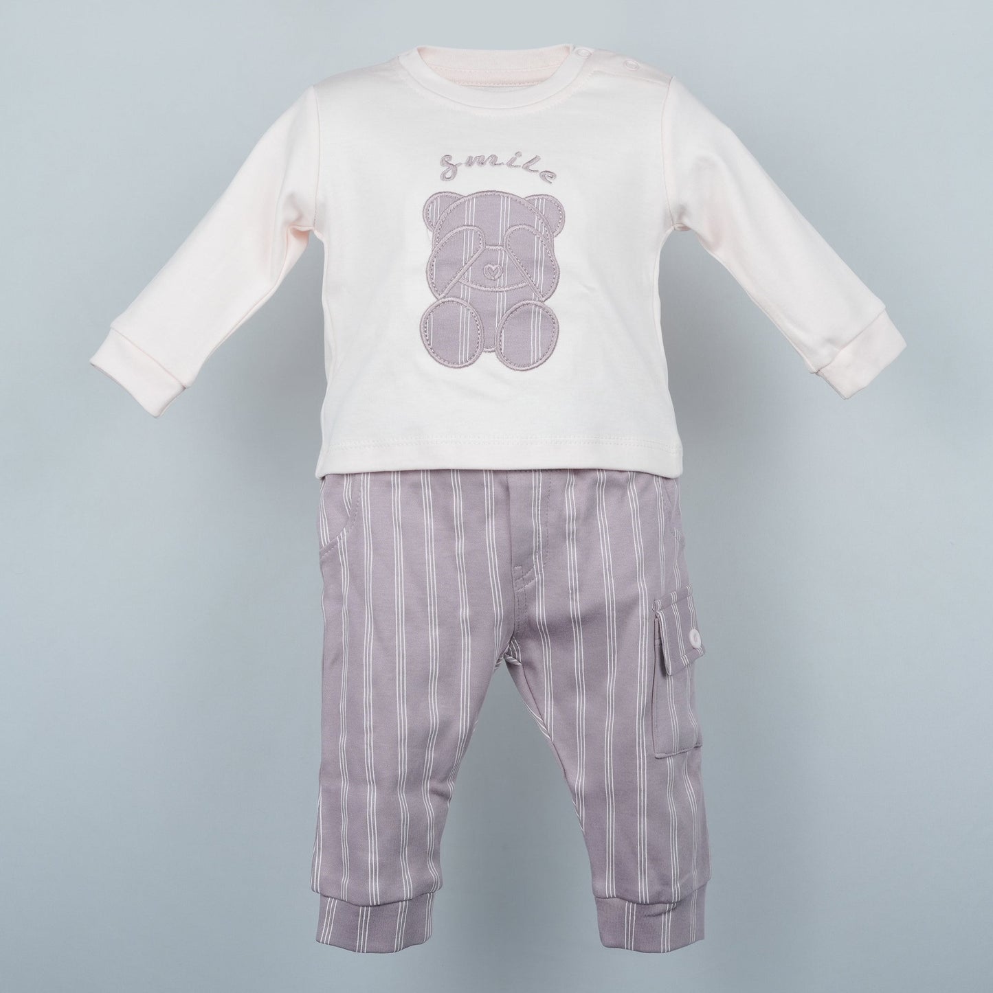 Cozy & Cute: Neo Nate Unisex Jogger Set in Light Peach with ‘SMILE’ Embroidery