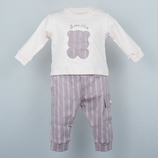 Cozy & Cute: Neo Nate Unisex Jogger Set in Light Peach with ‘SMILE’ Embroidery