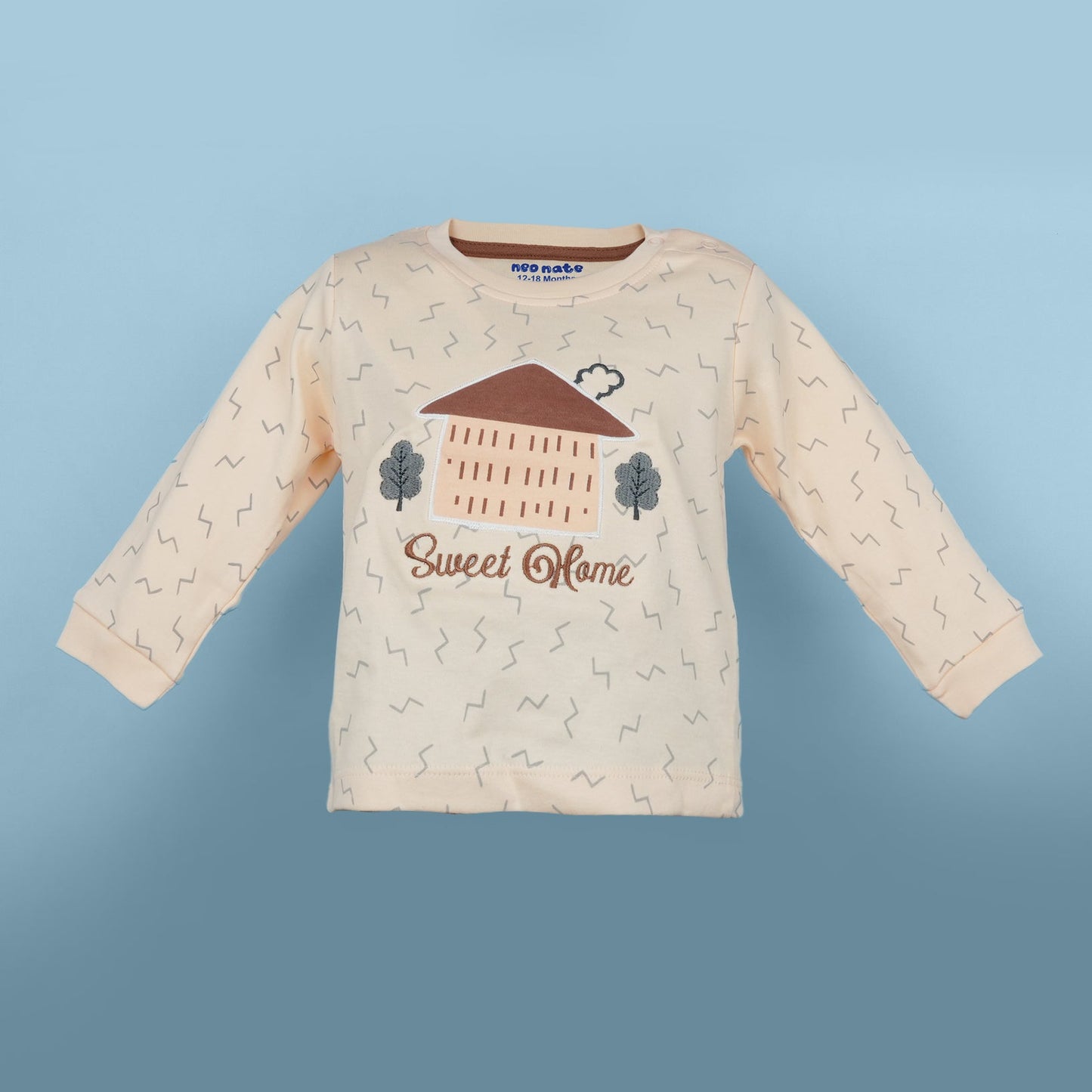 "Sweet Home" Snuggler: Light Peach Cotton Full-Sleeve Set