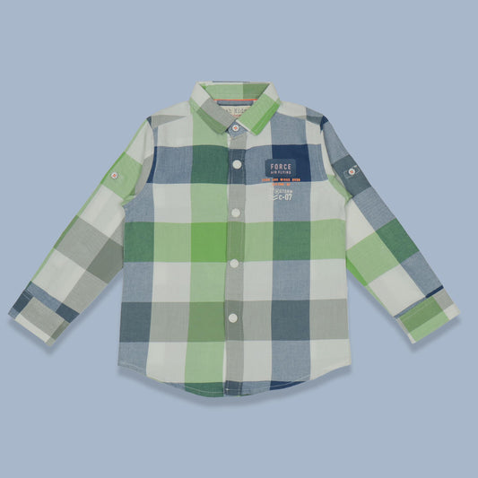 Jash Kids Boys Lime Green Checked Cotton Blend Full Sleeve Shirt