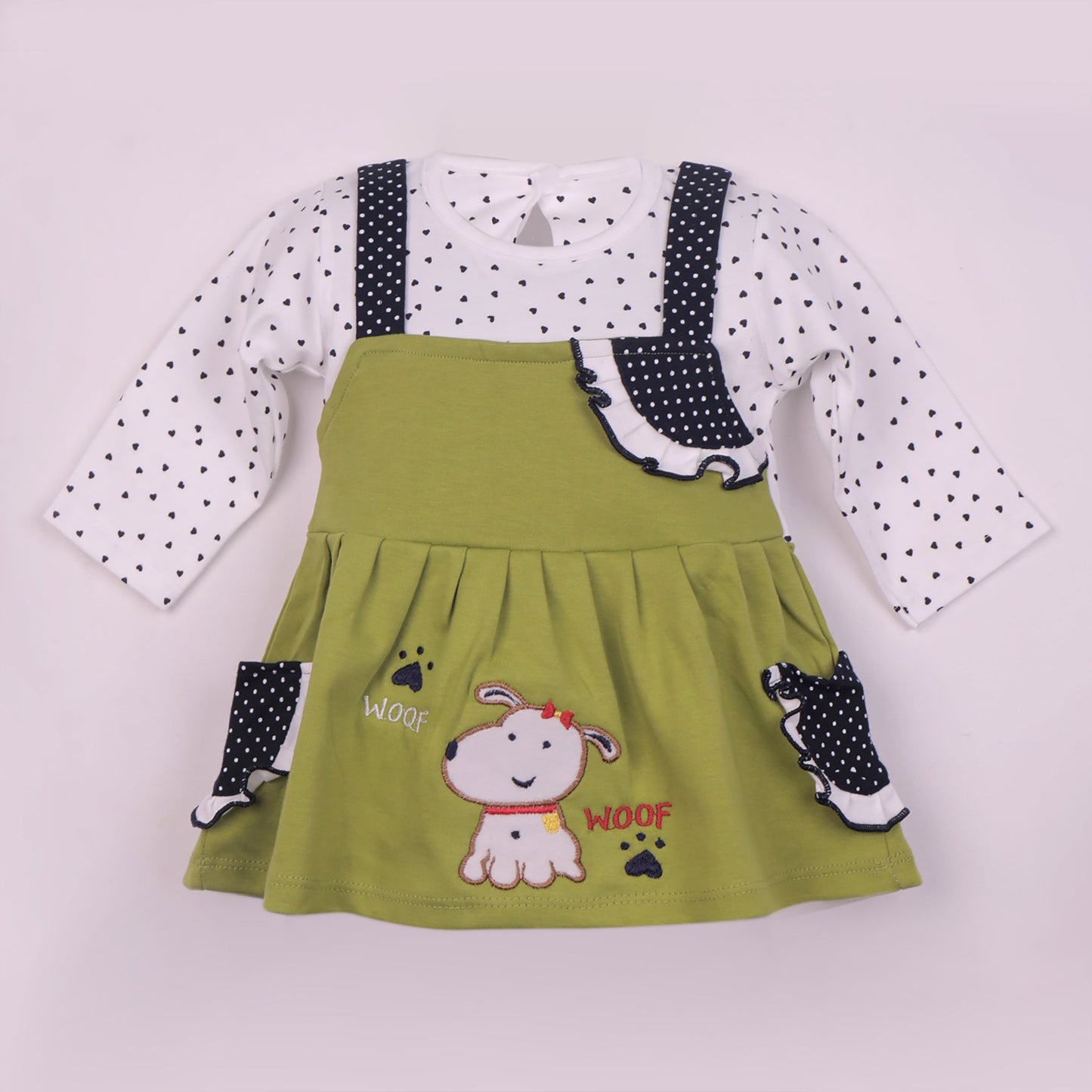 Playful Olive Green Frock & Leggings – Comfortable Cotton Blend