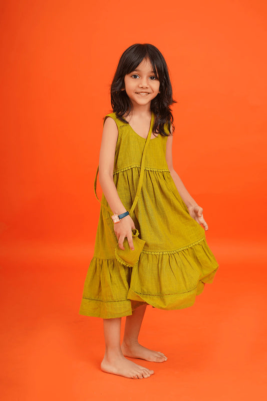 Little Fashionista – Olive Green Party Frock by Peekaaboo