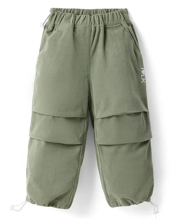 Girls’ Olive Green Velvet Jogger Fit Trousers by Little Kangaroos