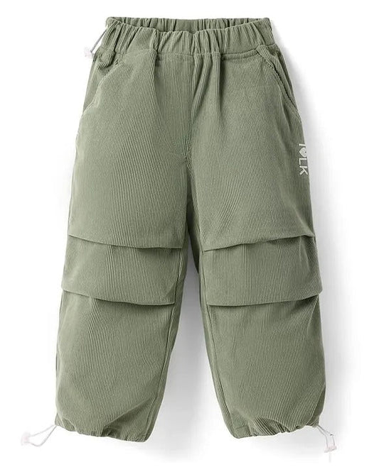 Girls’ Olive Green Velvet Jogger Fit Trousers by Little Kangaroos