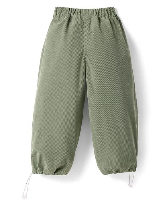 Girls’ Olive Green Velvet Jogger Fit Trousers by Little Kangaroos