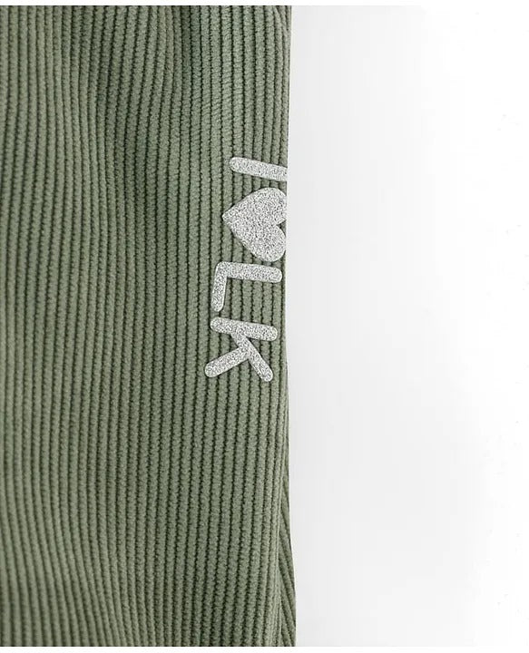Girls’ Olive Green Velvet Jogger Fit Trousers by Little Kangaroos