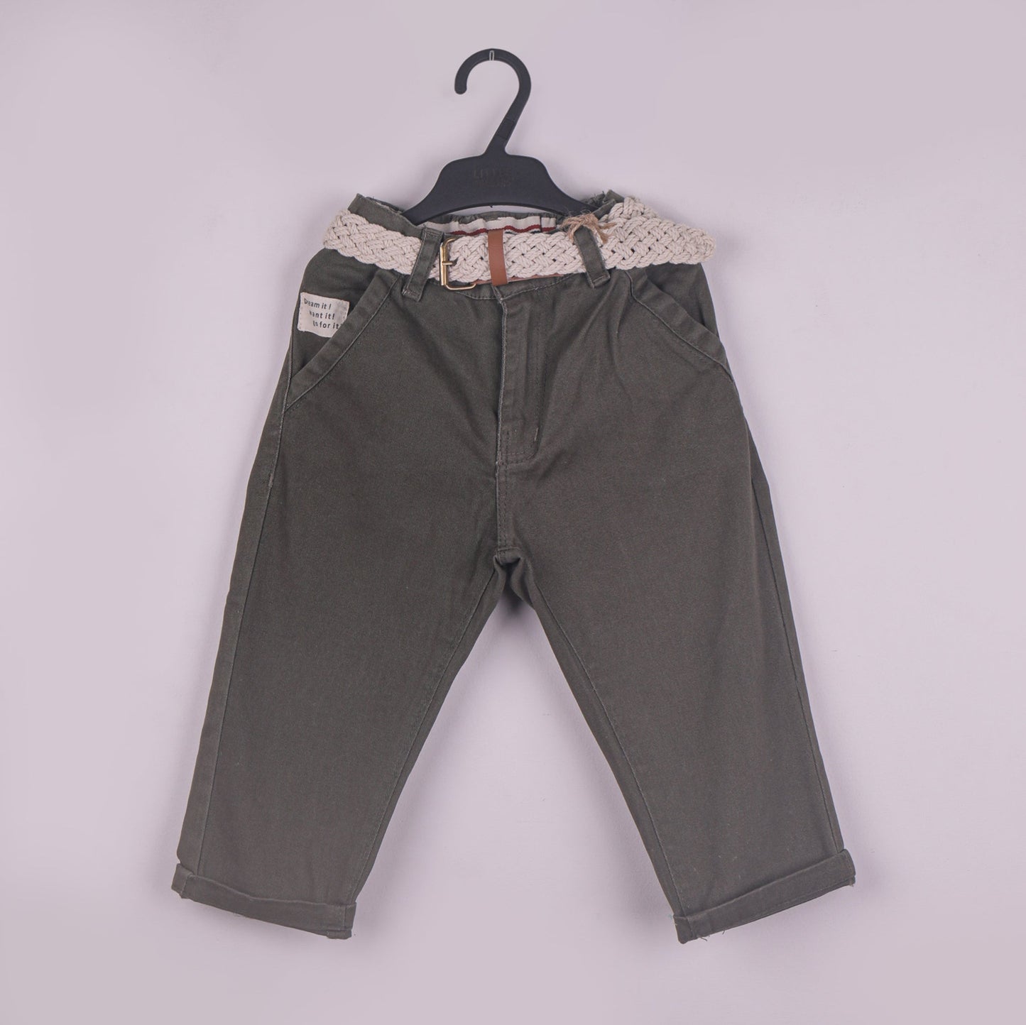 Versatile Boys’ Olive Green Cotton Pants – Belt Included