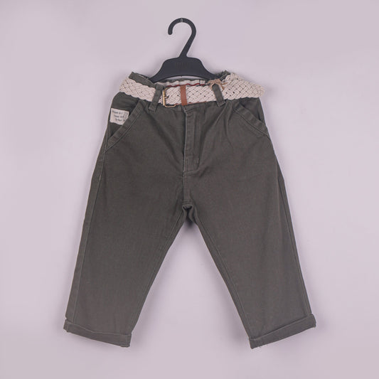 Versatile Boys’ Olive Green Cotton Pants – Belt Included