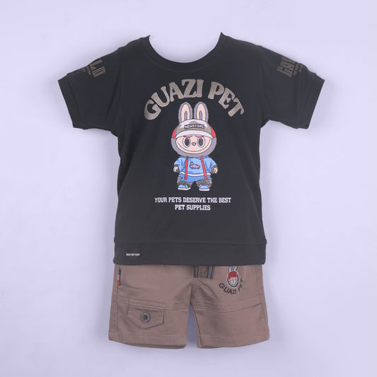 Comfy & Stylish – Boys’ Dark Green T-Shirt with Drawstring Shorts