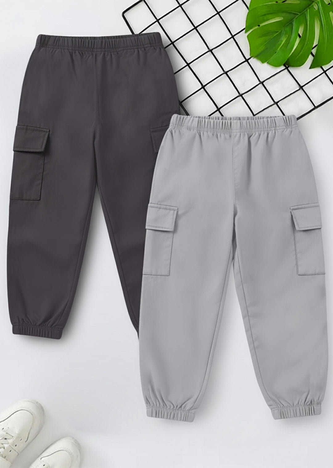 Trampoline Boy's 2-Pack Solid Cargo Pants (Grey/Brown)