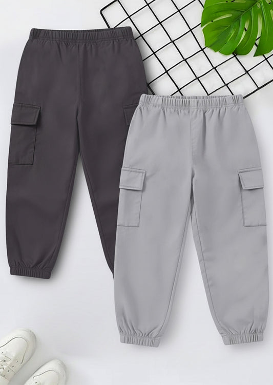 Trampoline Boy's 2-Pack Solid Cargo Pants (Grey/Brown)