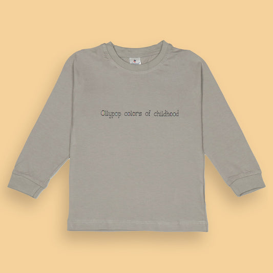 Ollypop Essentials T-Shirt – Breezy Breathable Sinker, Full Sleeves, Placement Print for Happy Kids (Light Grey)
