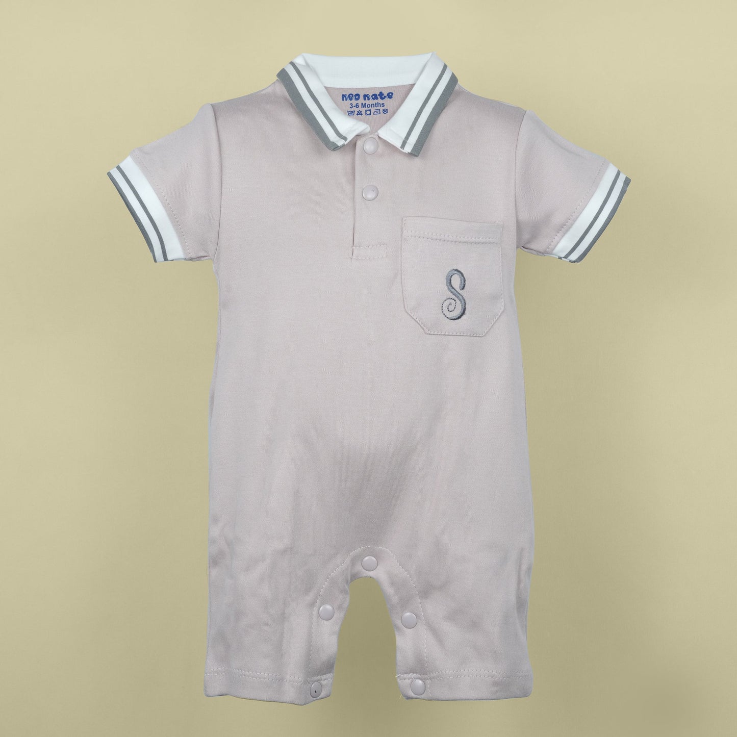 Breezy & Playful: Neo Nate Boys Light Grey Knee-Length Romper with Embroidery